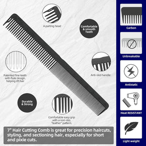 Perfehair 2-Pack Professional Hair Cutting Comb, Black Carbon Fiber Anti-Static &amp; Heat Resistant Combs