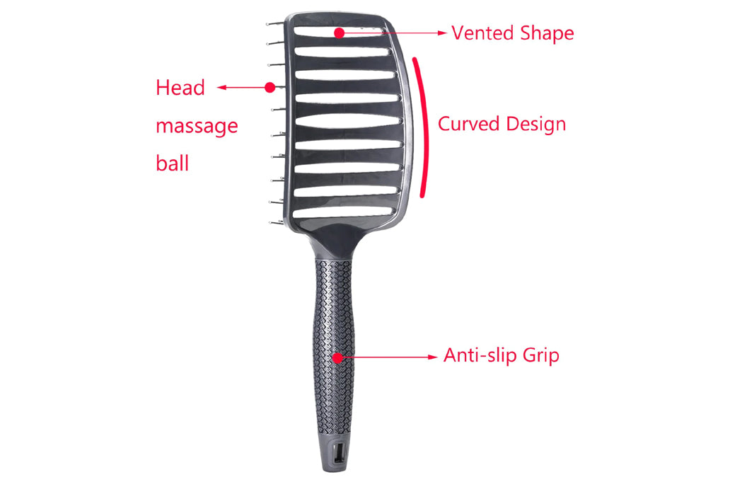 Perfehair Curved Vent Brush: Blow Dry & Detangle with Nylon Pins