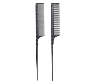 Perfehair Heat Resistant Rat Tail Combs for Flat Iron Straightening, 2 Pieces Carbon Fiber Anti Static Styling Combs for Women, Fine and Wide Teeth, Black