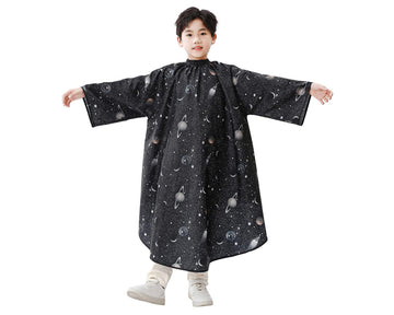 Perfehair Kids Hair Cutting Cape with Sleeves, Kids Barber Cape Haircut Cape for Boy & Girls, Professional Salon or Home Hair Cut Cape-Black Space Printing