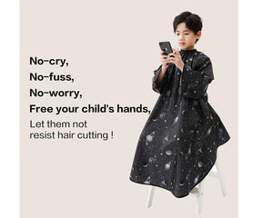 Perfehair Kids Hair Cutting Cape with Sleeves, Kids Barber Cape Haircut Cape for Boy & Girls, Professional Salon or Home Hair Cut Cape-Black Space Printing